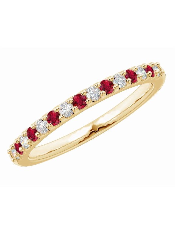 1 Carat Round LAB GROWN Alternating Ruby and LAB GROWN Diamond Wedding Band (0.5ct Center, AAAA Heirloom Quality) RIPS28W9AM 14K Yellow Gold