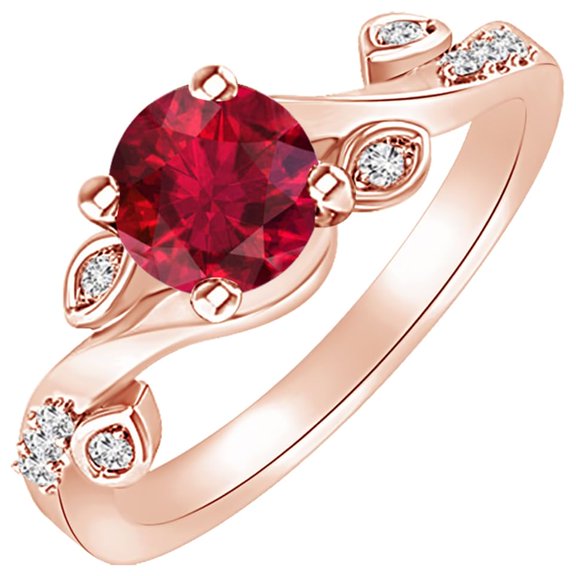 1 Carat Round LAB GROWN Ruby and LAB GROWN Diamond Engagement Ring (0.5ct Center, AAAA Heirloom Quality) RISV11W9AM 14K Rose Gold