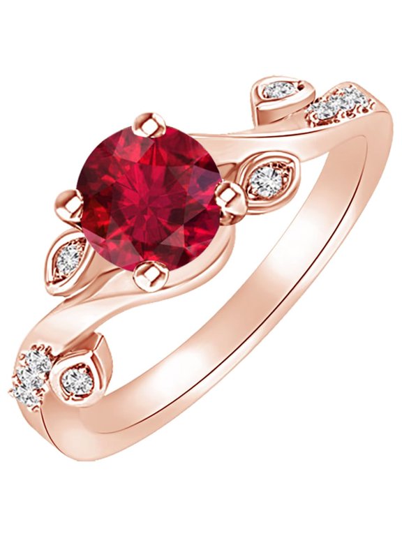 1 Carat Round LAB GROWN Ruby and LAB GROWN Diamond Engagement Ring (0.5ct Center, AAAA Heirloom Quality) RISV11W9AM 14K Rose Gold