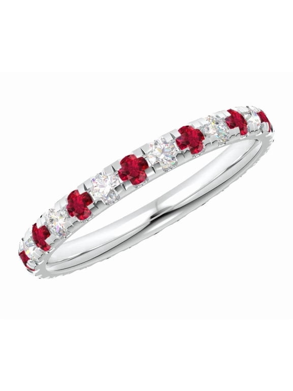 1 Carat Round LAB GROWN Ruby and LAB GROWN Diamond Wedding Band (0.5ct Center, AAAA Heirloom Quality) RIPS22W9AM 14K White Gold
