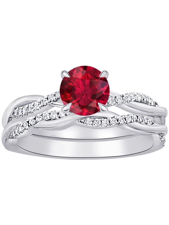 1 Carat Round LAB GROWN Ruby and LAB GROWN Diamond Wedding Bridal Set (0.5ct Center, AAAA Heirloom Quality) RISV23W9AM Platinum