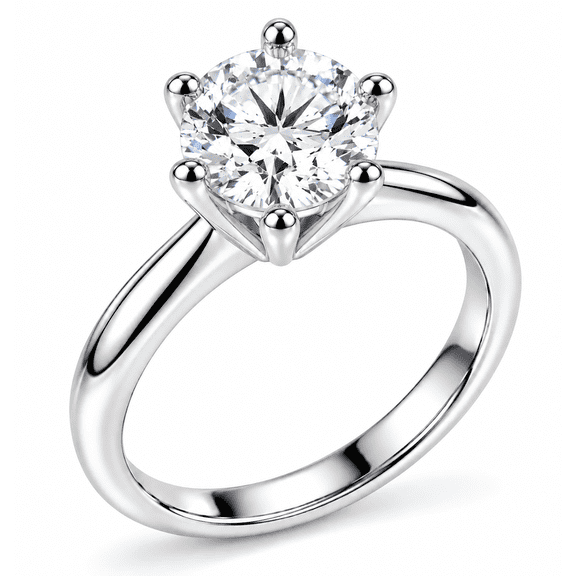 1 Carat Round Lab Grown Diamond Solitaire Ring, 14K White Gold, E-F, VS1, Size 7