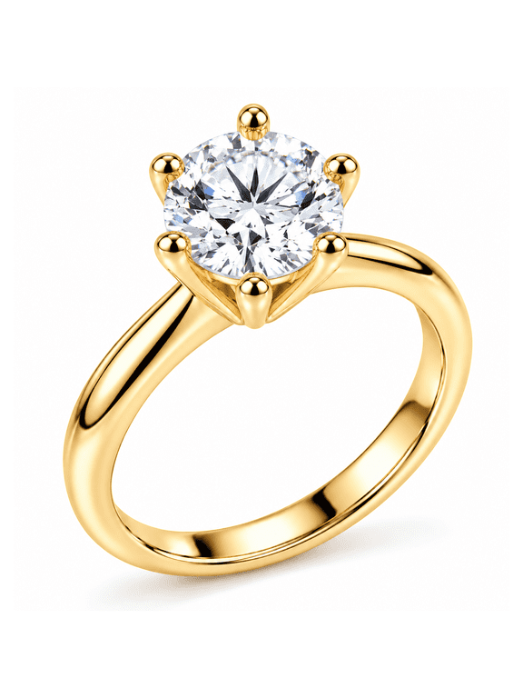 1 Carat Round Lab Grown Diamond Solitaire Ring, 14K Yellow Gold, E-F, VS1, Size 7