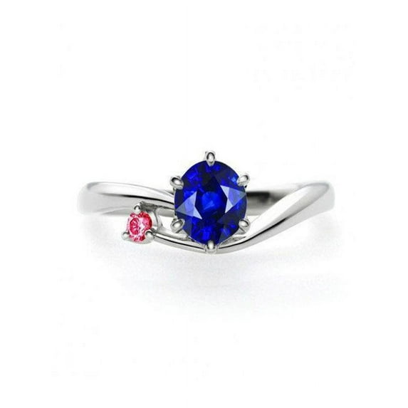 1 Carat Round Sapphire and Diamond Solitaire Engagement Ring in 14k White Gold affordable Sapphire and diamond engagement ring