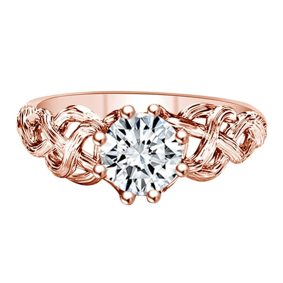 AFFY 1 Carat Round Shape Natural Diamond Branch Engagement Ring 14k Solid Rose Gold Ring Size-9