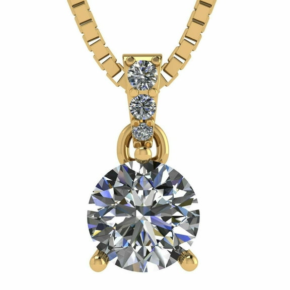 1 Carat Round Solitaire Necklace for Women Simulate Diamond, Silver and Pure Brilliance Zirconia - Yellow Gold Plated
