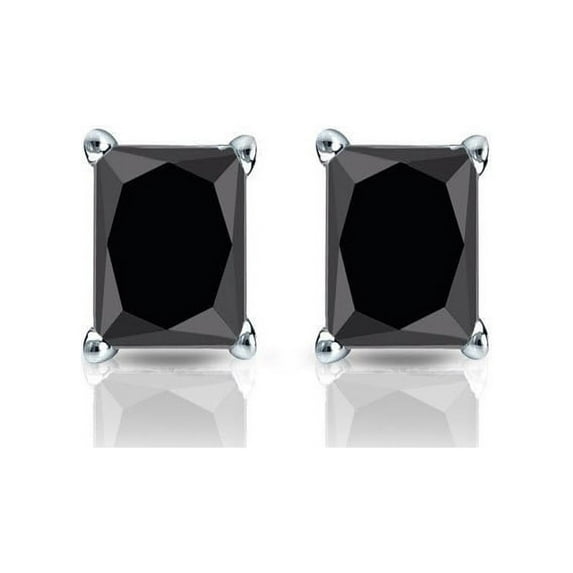 1 Carat Solitaire Princess Cut Black Diamond Moissanite Solitaire Earrings For Women In White Gold, Limited Time Sale Under 300, Anniversary Gift