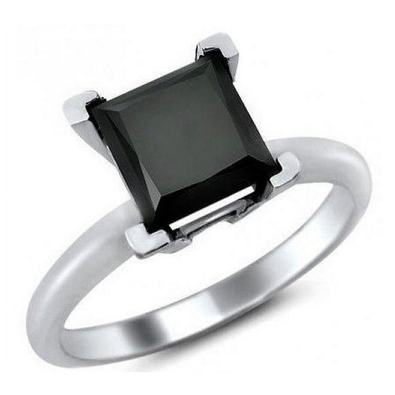 1 Carat Solitaire Princess cut Black Diamond Engagement Ring for Women in White Gold, Limited Time Sale Under 300
