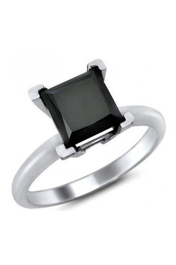 1 Carat Solitaire Princess cut Black Diamond Engagement Ring for Women in White Gold, Limited Time Sale Under 300