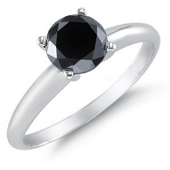 1 Carat Solitaire Round Black Diamond Engagement Ring for Women in White Gold, Limited Time Sale Under 300