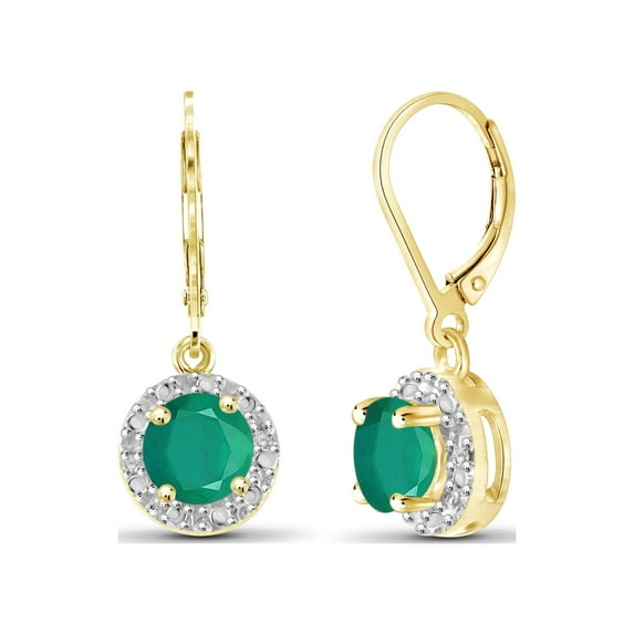 1 Carat T.G.W. Emerald and White Diamond Accent 14kt Gold Over Silver Halo Earrings