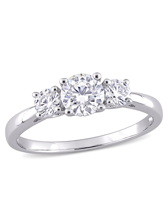1 Carat T.G.W. Moissanite Sterling Silver Three-Stone Engagement Ring