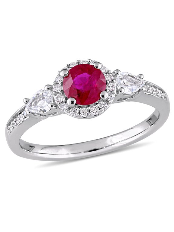 Women's Ruby and Sapphire Diamond 14K White Gold Engagement Ring