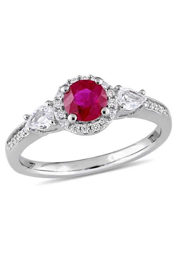 Women's Ruby and Sapphire Diamond 14K White Gold Engagement Ring