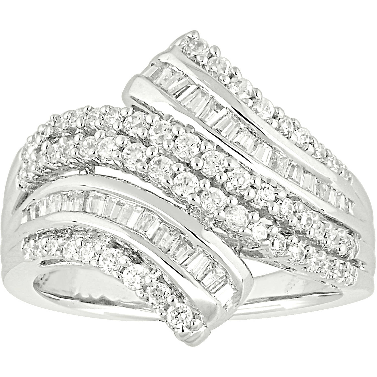 1 Carat T.W. Baguette and Round Diamond 10kt White Gold By-Pass Right ...