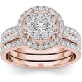 thumbnail image 1 of 1 Carat T.W. Diamond 10kt Rose Gold Cluster Single Halo Engagement Ring Set, 1 of 1