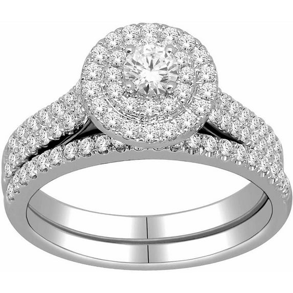 1 Carat T.W. Diamond 10kt White Gold Double Halo Engagement Ring Set