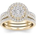 thumbnail image 1 of 1 Carat T.W. Diamond 10kt Yellow Gold Cluster Single Halo Engagement Ring Set, 1 of 1