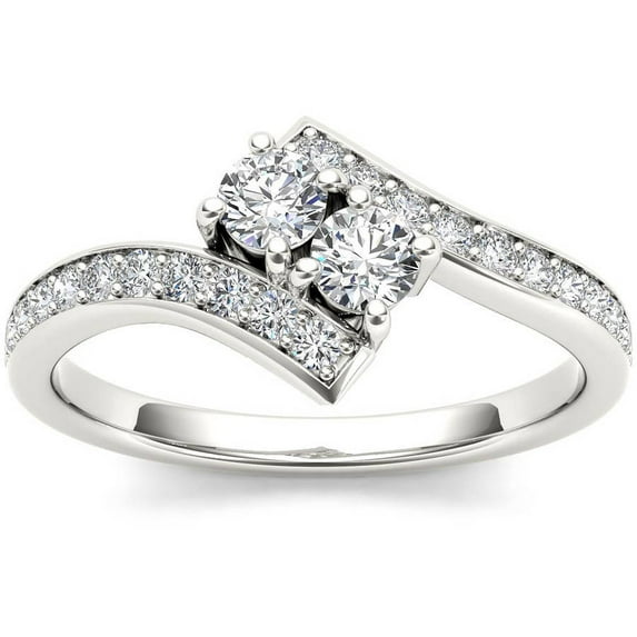 1 Carat T.W. Diamond 14kt White Gold Two-Stone Bypass Band