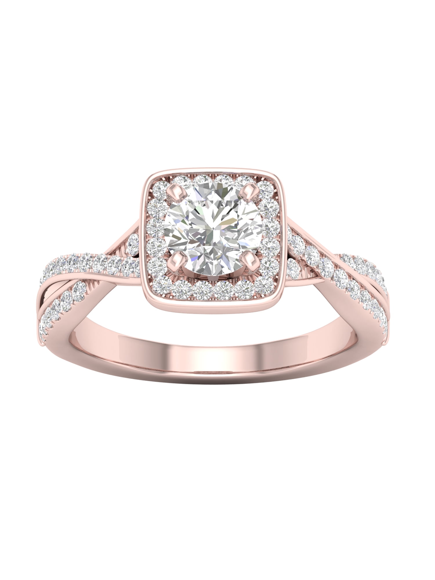 1 Carat T.W. Diamond Criss-Cross Shank Single Halo 14kt Rose Gold Engagement Ring