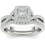 IMPERIAL DIAMOND 1 Carat T.W. Diamond Criss-Cross Shank Single Halo 14kt White Gold Engagement Ring Set