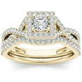 thumbnail image 1 of 1 Carat T.W. Diamond Criss-Cross Shank Single Halo 14kt Yellow Gold Engagement Ring Set, 1 of 5