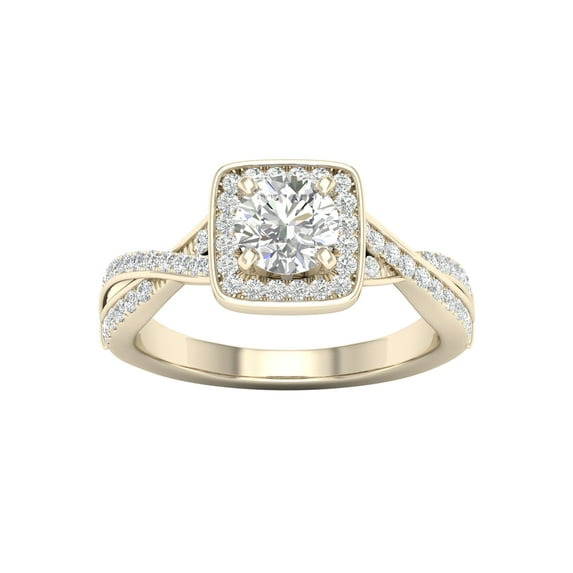 1 Carat T.W. Diamond Criss-Cross Shank Single Halo 14kt Yellow Gold Engagement Ring