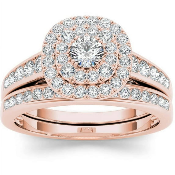 1 Carat T.W. Diamond Double Halo 10kt Rose Gold Engagement Ring Set