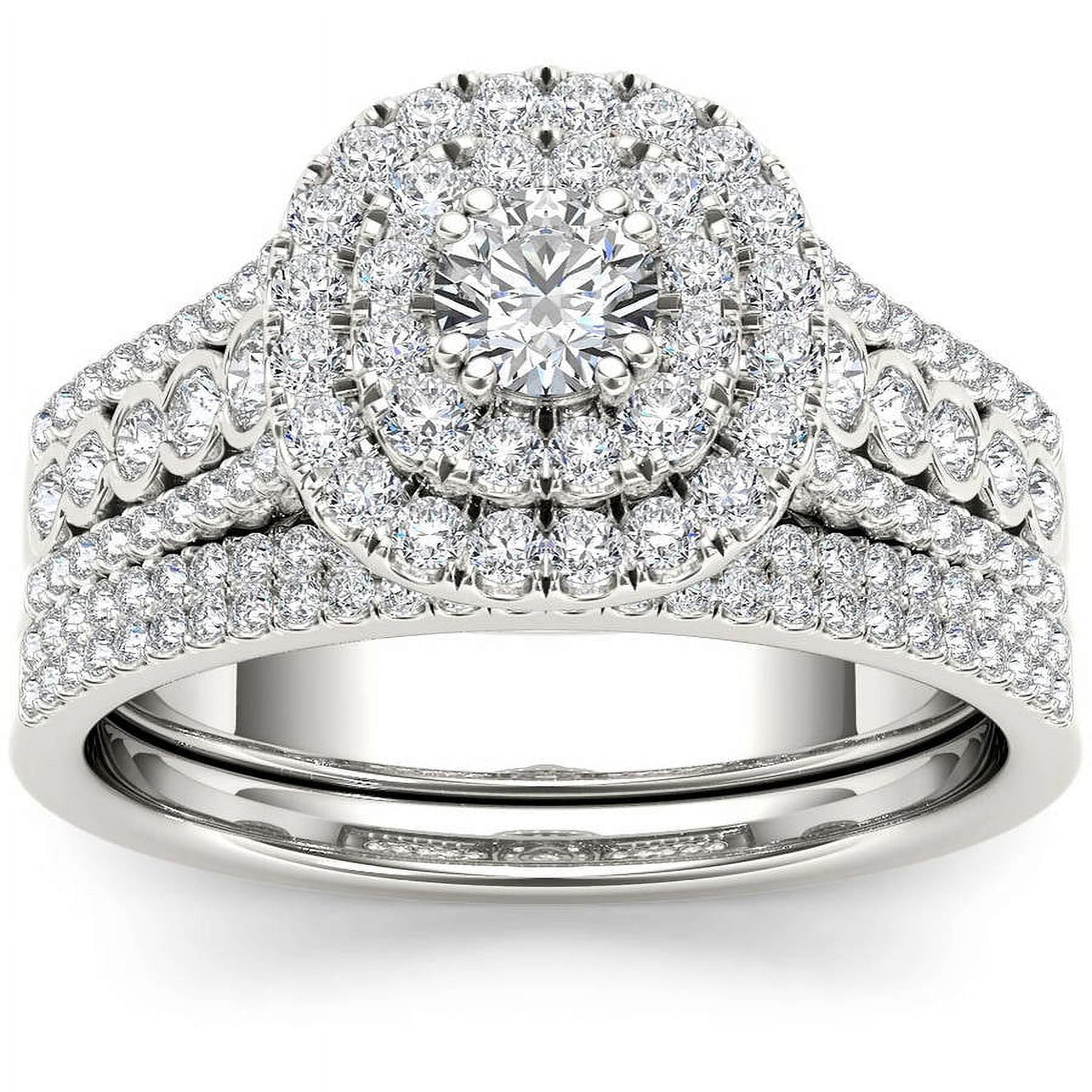 1 Carat T.W. Diamond Double Halo 10kt White Gold Engagement Ring Set