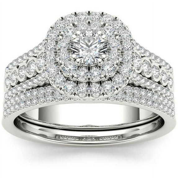 1 Carat T.W. Diamond Double Halo 10kt White Gold Engagement Ring Set
