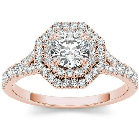 1 Carat T.W. Diamond Double Halo 14kt Rose Gold Engagement Ring