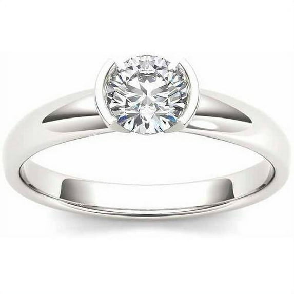 1 Carat T.W. Diamond Half Bezel Solitaire 14kt White Gold Engagement Ring