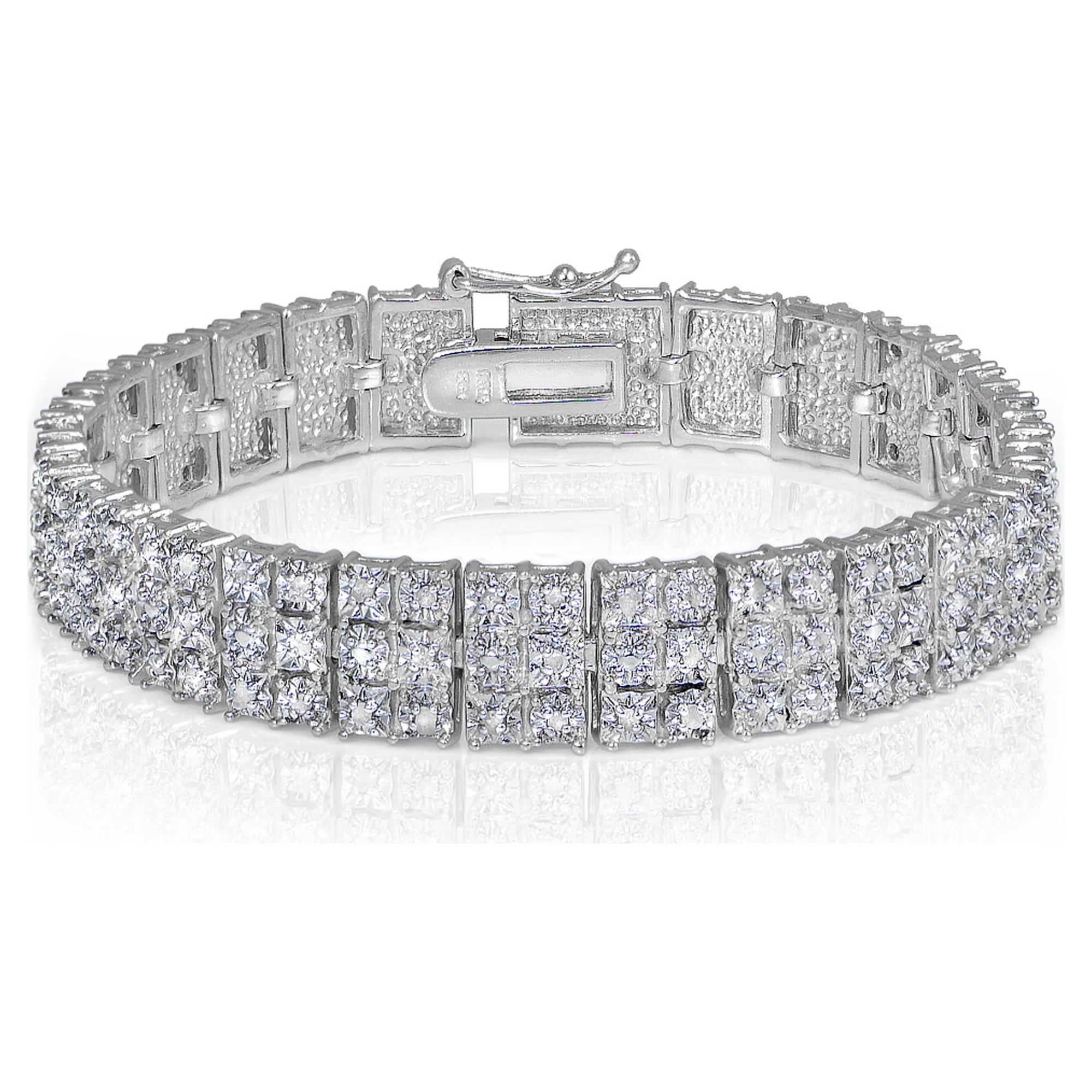 1 Carat T.W. Diamond Silver-Tone Miracle-Set 3-Row Tennis Bracelet - image 1 of 4