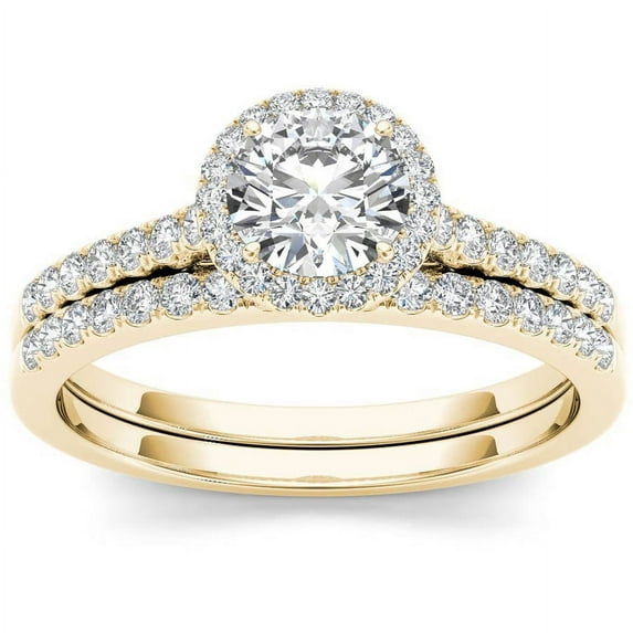 1 Carat T.W. Diamond Single Halo 14kt Yellow Gold Engagement Ring Set