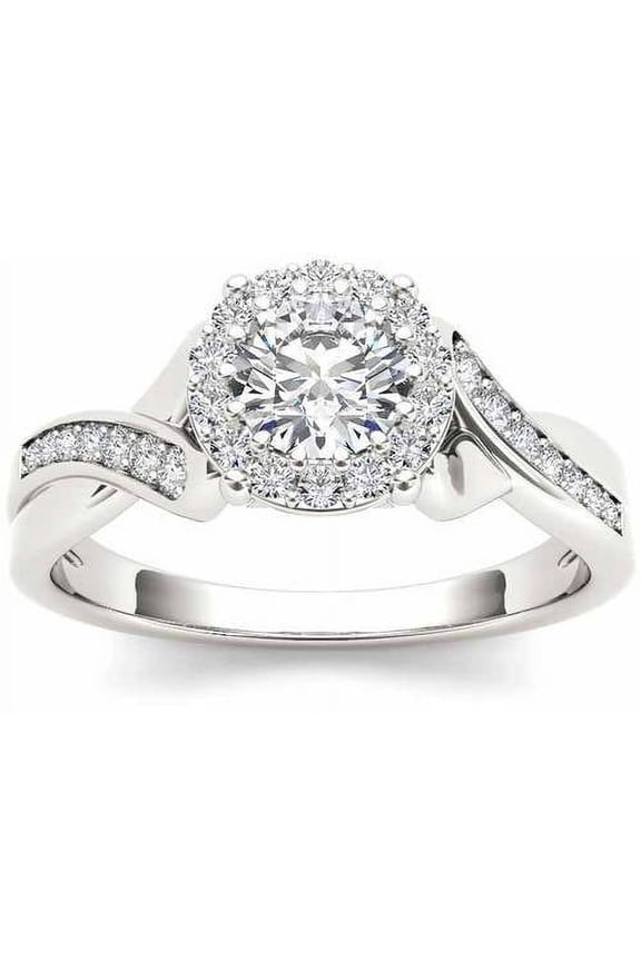 1 Carat T.W. Diamond Single Halo Criss-Cross Shank Engagement Ring in 14kt White Gold