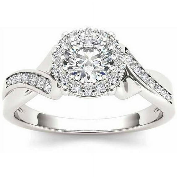 1 Carat T.W. Diamond Single Halo Criss-Cross Shank Engagement Ring in 14kt White Gold
