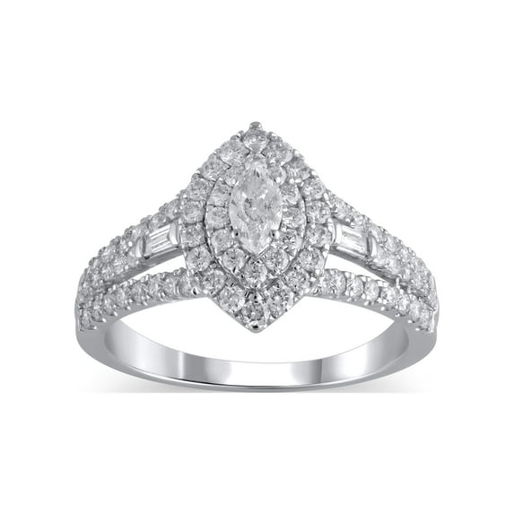 1 Carat T.W. (I2 clarity, H-I color) Brilliance Fine Jewelry Marquise cut Diamond Engagement Ring in 10kt White Gold, Size 6