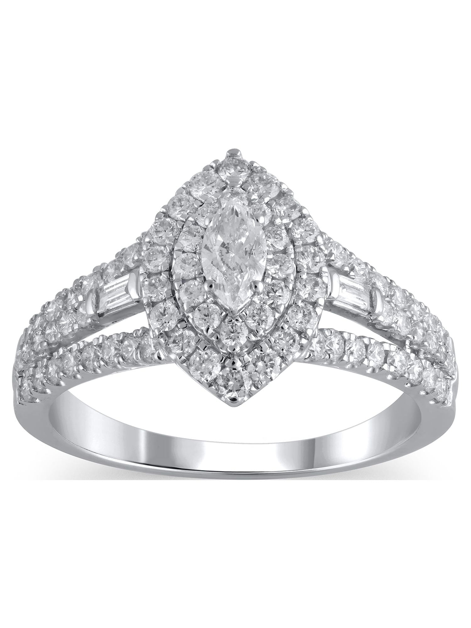 1 Carat T.W. (I2 clarity, H-I color) Brilliance Fine Jewelry Marquise cut Diamond Engagement Ring in 10kt White Gold, Size 8