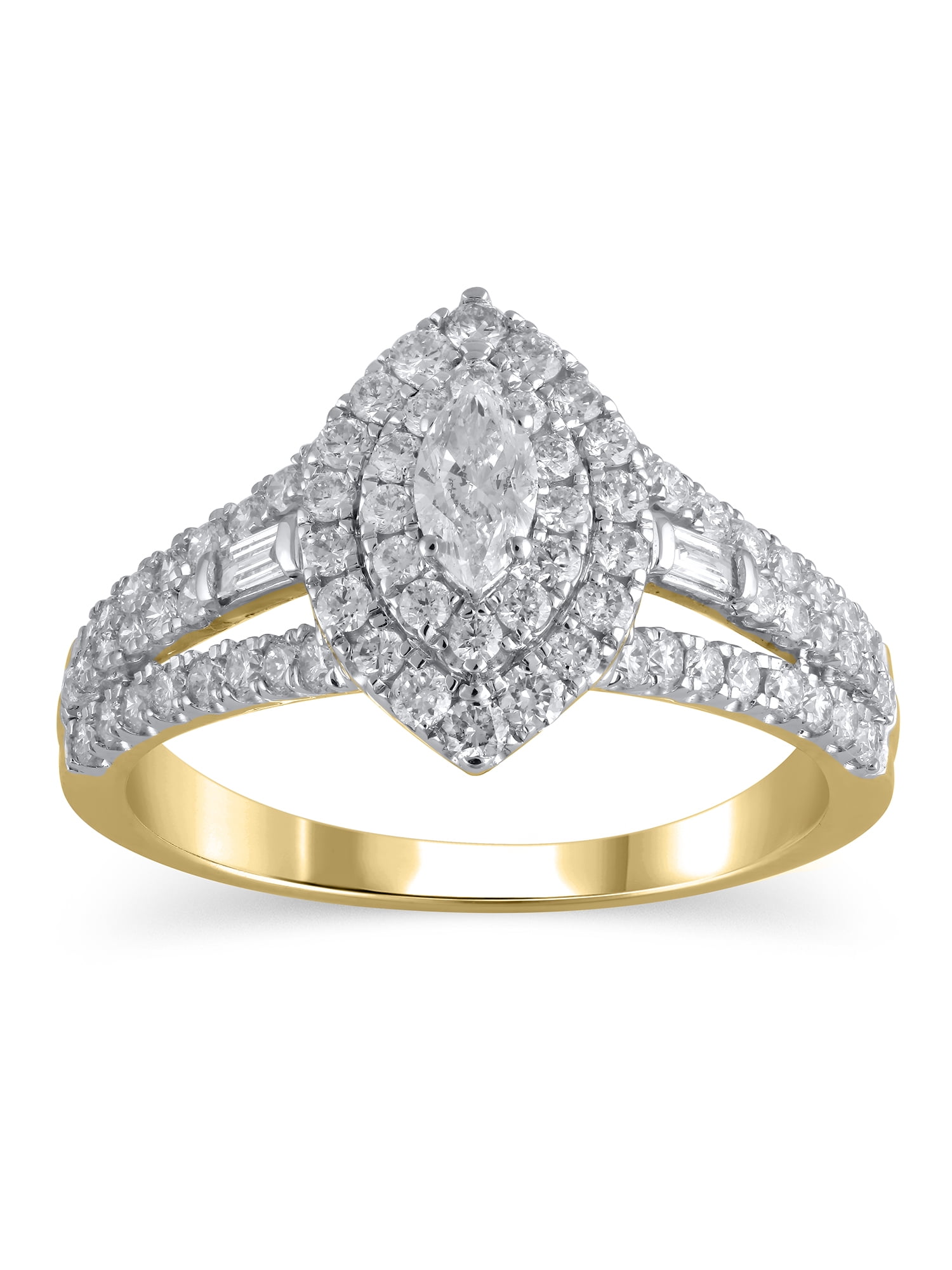 1 Carat T.W. (I2 clarity, H-I color) Brilliance Fine Jewelry Marquise cut Diamond Engagement Ring in 10kt Yellow Gold, Size 8