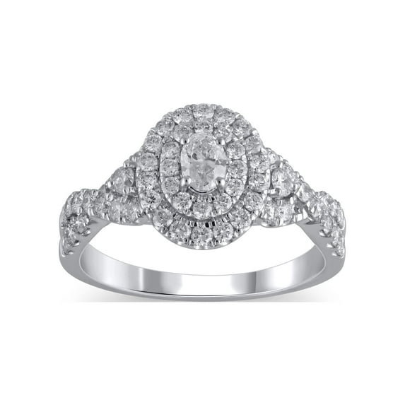 1 Carat T.W. (I2 clarity, H-I color) Brilliance Fine Jewelry Oval cut Diamond Engagement Ring in 10kt White Gold, Size 6