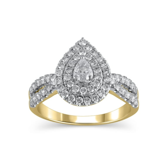 1 Carat T.W. (I2 clarity, H-I color) Brilliance Fine Jewelry Pear cut Diamond Engagement Ring in 10kt Yellow Gold, Size 8