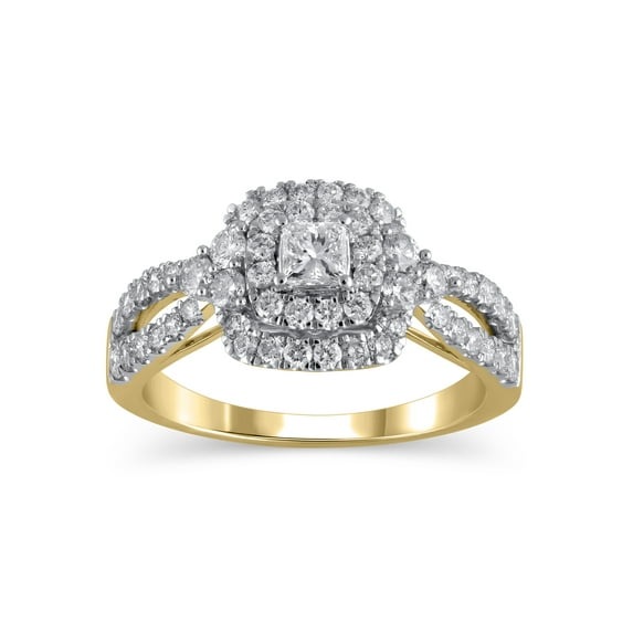 1 Carat T.W. (I2 clarity, H-I color) Brilliance Fine Jewelry Princess cut Diamond Engagement Ring in 10kt Yellow Gold, Size 8
