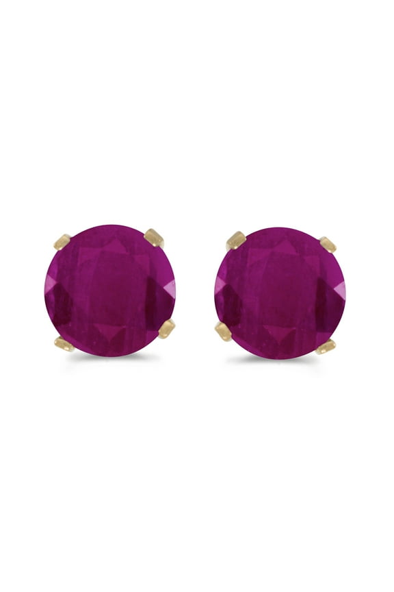 1 Carat Total Weight Natural Round Ruby Stud Earrings Set in 14k Yellow Gold