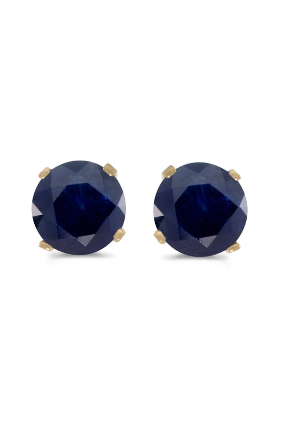 1 Carat Total Weight Natural Round Sapphire Stud Earrings Set in 14k Yellow Gold