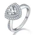 thumbnail image 1 of 1 Carat Triangle Double Halo Engagement Ring, Simulated Diamonds Ring Band, Genuine Moissanite In 925 Sterling Silver, 1 of 6