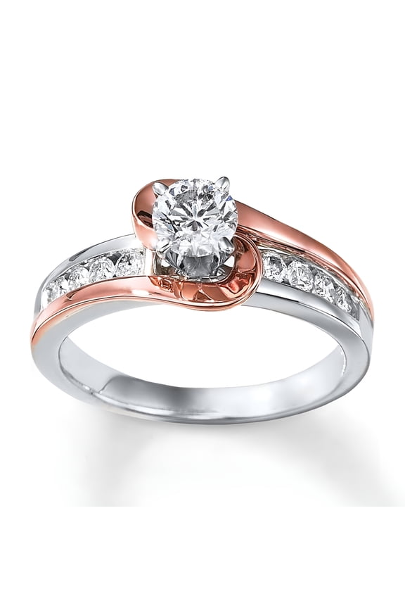 1 Carat Unique Round Two Tone White and Rose Gold Engagement Ring