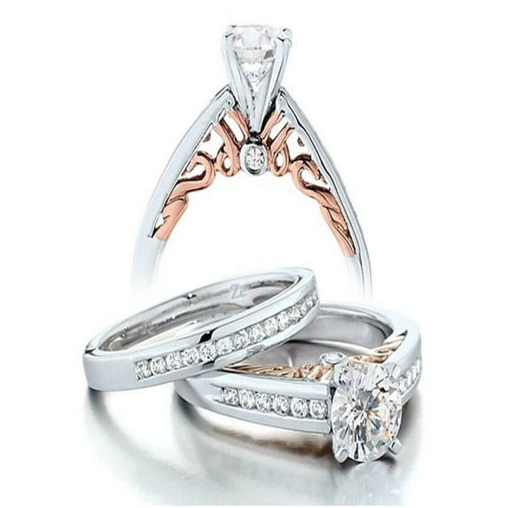 1 Carat Vintage Round Diamond Wedding Ring Set for Her in White Gold