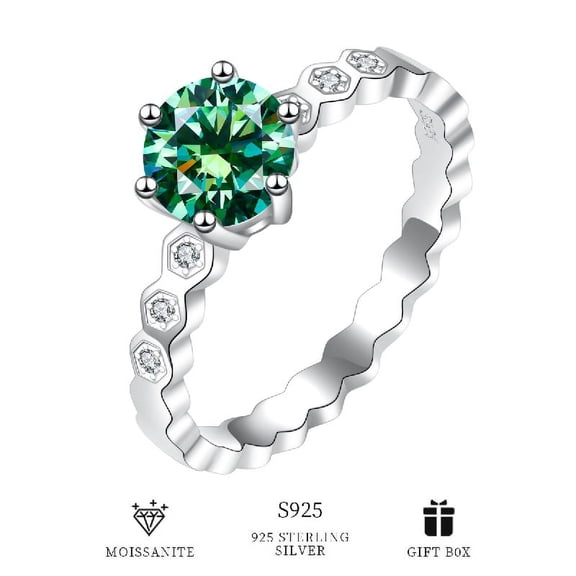 1 Carat Women Moissanite Ring 925 Sterling Silver Green Moissanite Engagement Wedding Jewelry Evening Party Decor For Female With