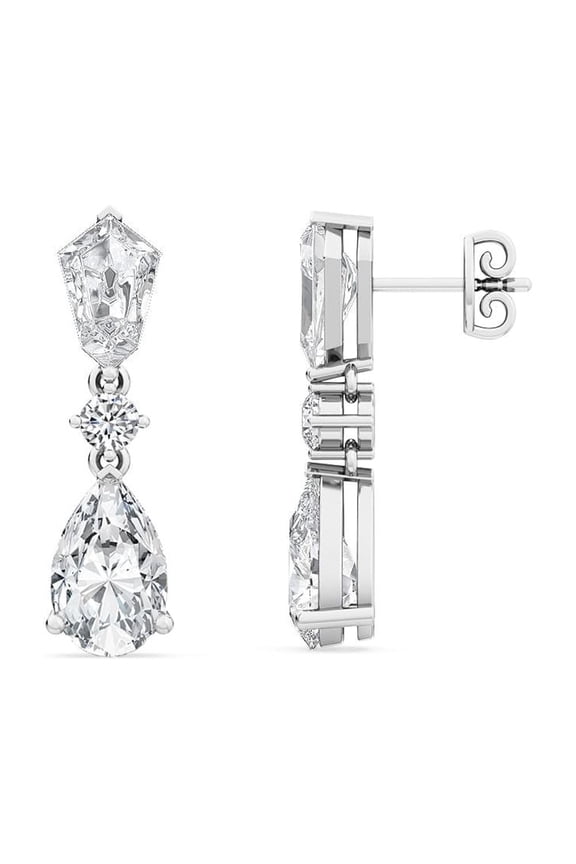 1 Carat (ctw) 14K White Gold Kite, Pear and Round Cut LAB GROWN Diamond Drop Earrings (Color E-F Clarity VS2-SI1)