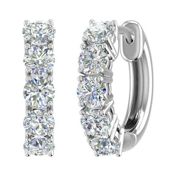 1 Carat (ctw) 14K White Gold Round White Diamond Ladies Huggies Hoop Earrings (SI1-SI2 Clarity)-IGI Cert